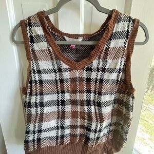 No Boundaries Brown Plaid Sleeveless Top